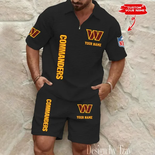Washington Commanders Men’s Waffle Pattern Half Zipper Shirt And Short BSPTWHZSS097