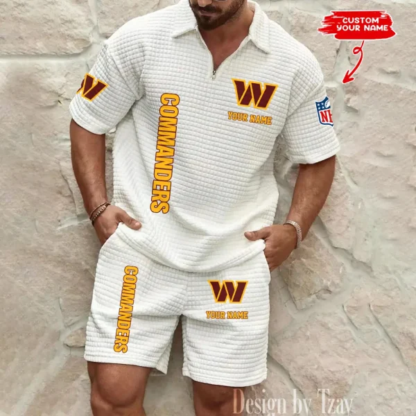 Washington Commanders Men’s Waffle Pattern Half Zipper Shirt And Short BSPTWHZSS097 - Image 2