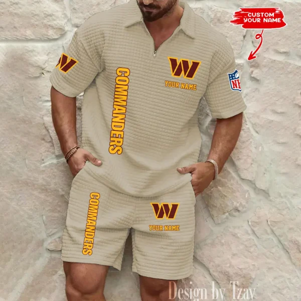 Washington Commanders Men’s Waffle Pattern Half Zipper Shirt And Short BSPTWHZSS097 - Image 3