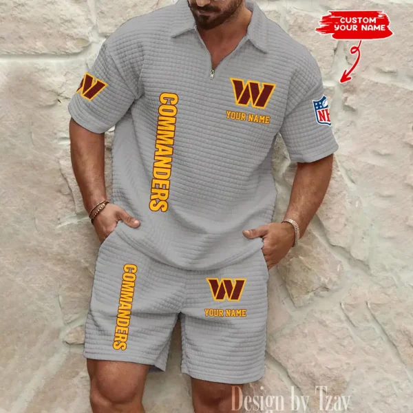 Washington Commanders Men’s Waffle Pattern Half Zipper Shirt And Short BSPTWHZSS097 - Image 4