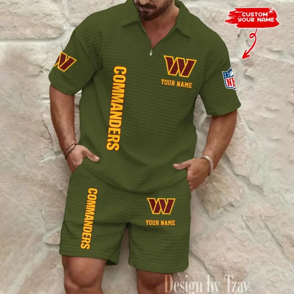 Washington Commanders Men’s Waffle Pattern Half Zipper Shirt And Short BSPTWHZSS097 - Image 5