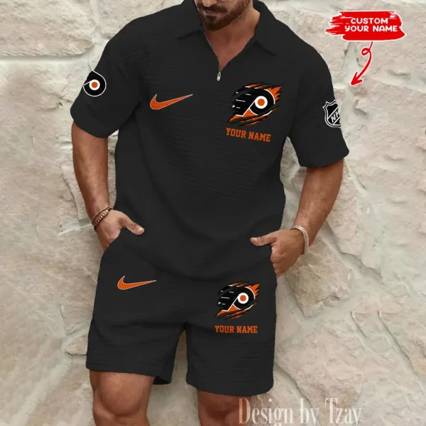 Philadelphia Flyers Men’s Waffle Pattern Half Zipper Shirt And Short BSPTWHZSS054 - Image 5
