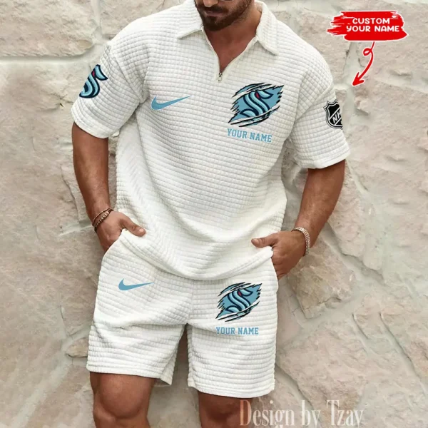 Seattle Kraken Men’s Waffle Pattern Half Zipper Shirt And Short BSPTWHZSS057 - Image 4