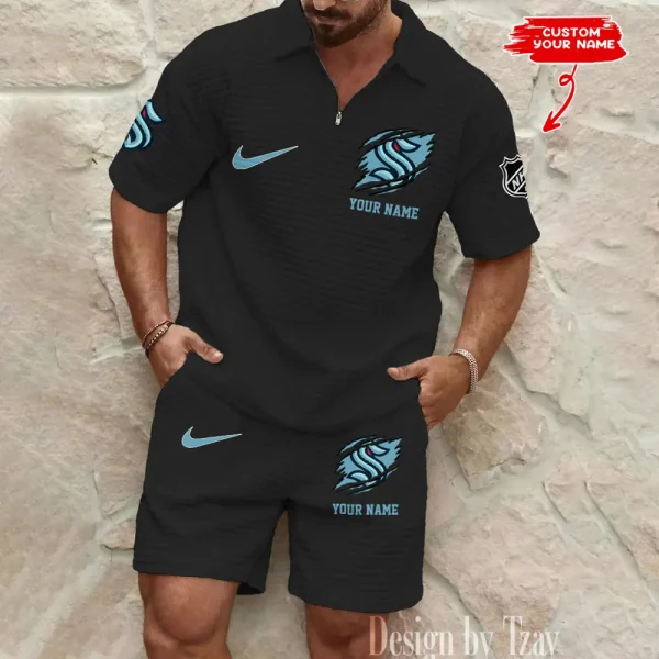 Seattle Kraken Men’s Waffle Pattern Half Zipper Shirt And Short BSPTWHZSS057 - Image 5