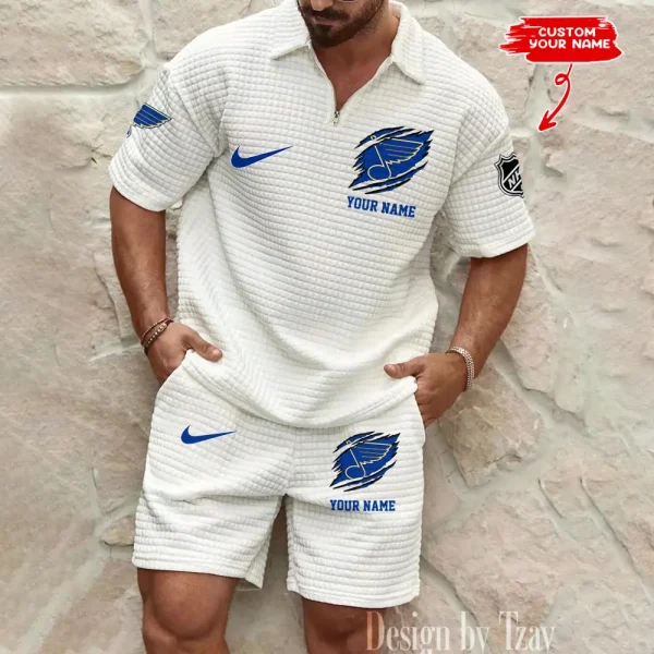 St. Louis Blues Men’s Waffle Pattern Half Zipper Shirt And Short BSPTWHZSS058