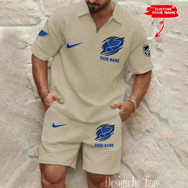 St. Louis Blues Men’s Waffle Pattern Half Zipper Shirt And Short BSPTWHZSS058 - Image 2