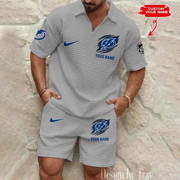Tampa Bay Lightning Men’s Waffle Pattern Half Zipper Shirt And Short BSPTWHZSS059 - Image 2