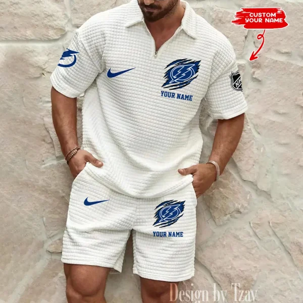 Tampa Bay Lightning Men’s Waffle Pattern Half Zipper Shirt And Short BSPTWHZSS059 - Image 4