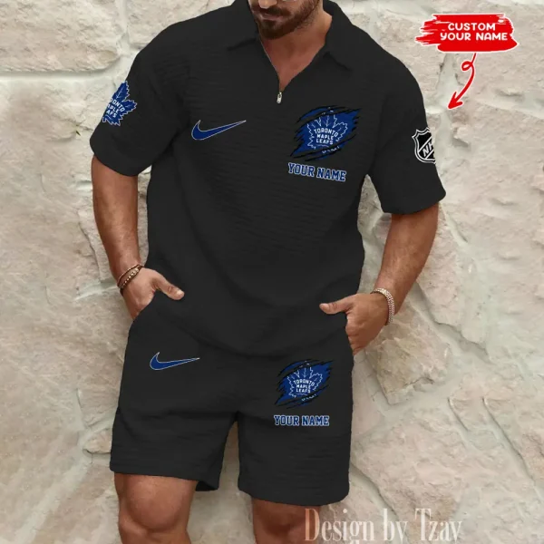 Toronto Maple Leafs Men’s Waffle Pattern Half Zipper Shirt And Short BSPTWHZSS060 - Image 5