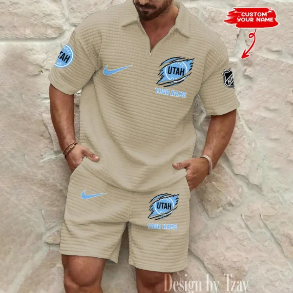 Utah Hockey Club Men’s Waffle Pattern Half Zipper Shirt And Short BSPTWHZSS061 - Image 3