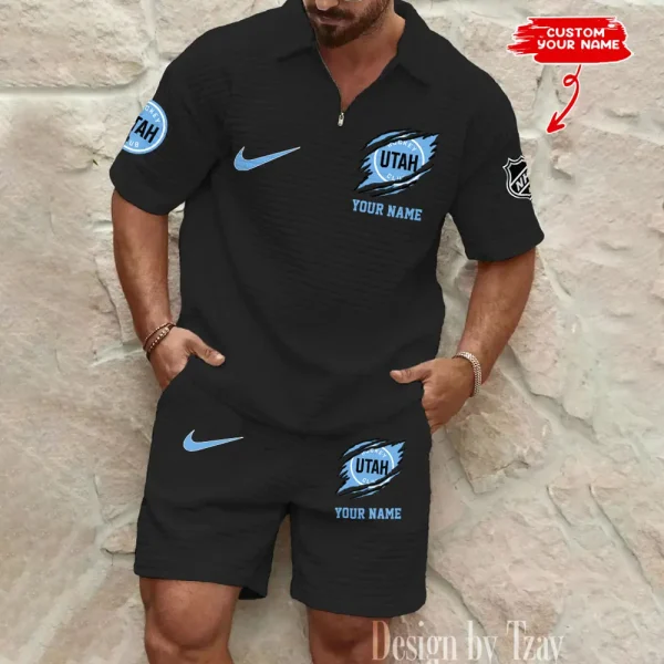 Utah Hockey Club Men’s Waffle Pattern Half Zipper Shirt And Short BSPTWHZSS061 - Image 5