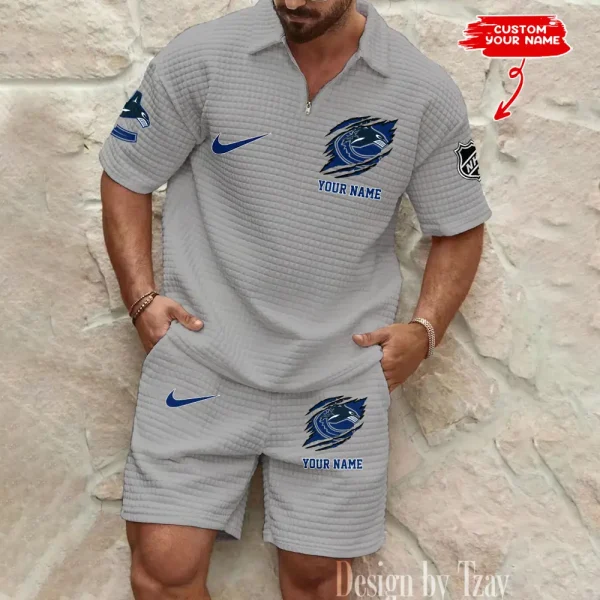 Vancouver Canucks Men’s Waffle Pattern Half Zipper Shirt And Short BSPTWHZSS062 - Image 2