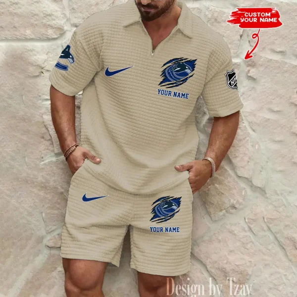Vancouver Canucks Men’s Waffle Pattern Half Zipper Shirt And Short BSPTWHZSS062 - Image 3