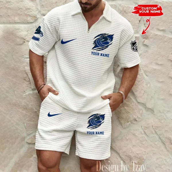 Vancouver Canucks Men’s Waffle Pattern Half Zipper Shirt And Short BSPTWHZSS062 - Image 4