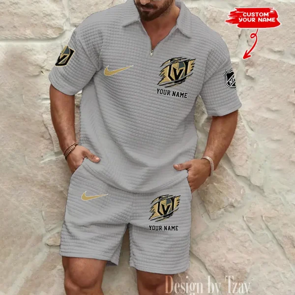 Vegas Golden Knights Men’s Waffle Pattern Half Zipper Shirt And Short BSPTWHZSS063 - Image 2