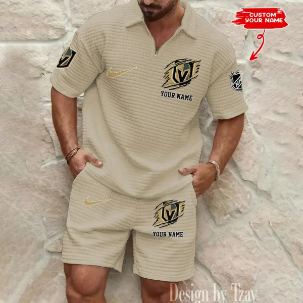 Vegas Golden Knights Men’s Waffle Pattern Half Zipper Shirt And Short BSPTWHZSS063 - Image 3