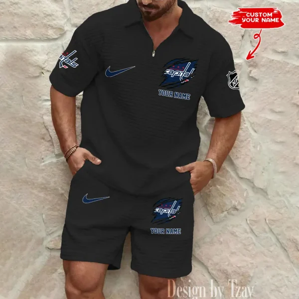 Washington Capitals Men’s Waffle Pattern Half Zipper Shirt And Short BSPTWHZSS064 - Image 5