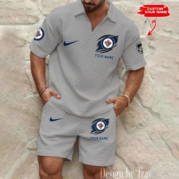 Winnipeg Jets Men’s Waffle Pattern Half Zipper Shirt And Short BSPTWHZSS065 - Image 2
