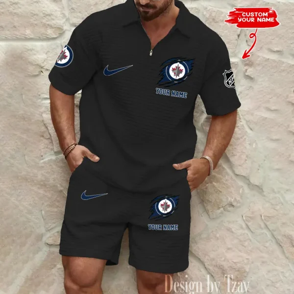 Winnipeg Jets Men’s Waffle Pattern Half Zipper Shirt And Short BSPTWHZSS065 - Image 5
