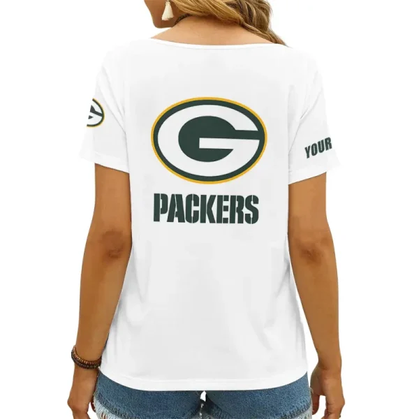 Green Bay Packers Girl Clothes Summer V-neck Short-sleeved Tees New 2025 AGCWTS1043 - Image 2