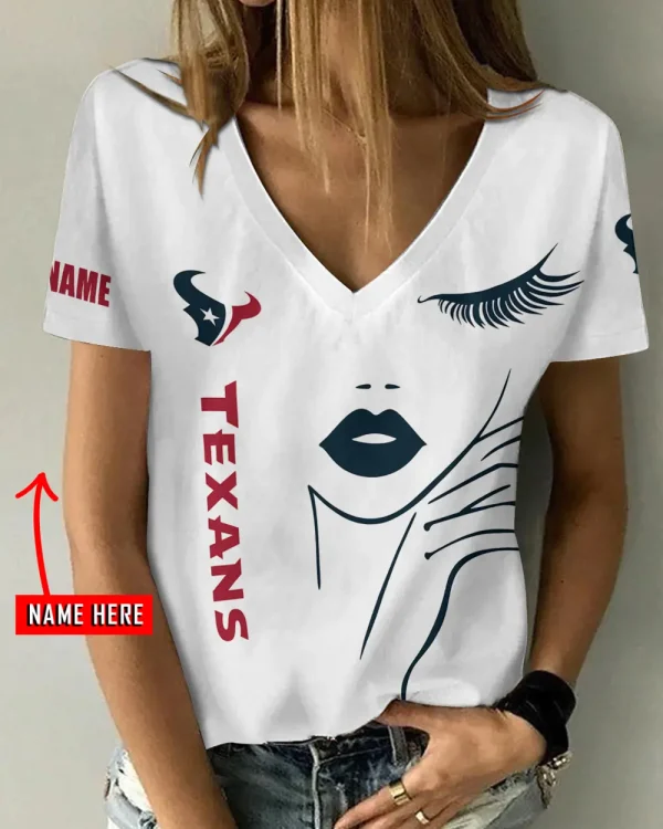 Houston Texans Girl Clothes Summer V-neck Short-sleeved Tees New 2025 AGCWTS1044