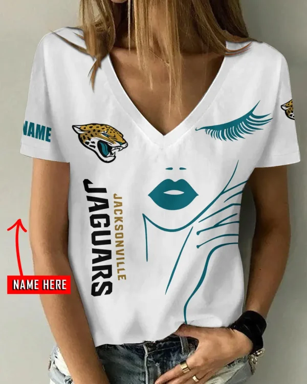 Jacksonville Jaguars Girl Clothes Summer V-neck Short-sleeved Tees New 2025 AGCWTS1046