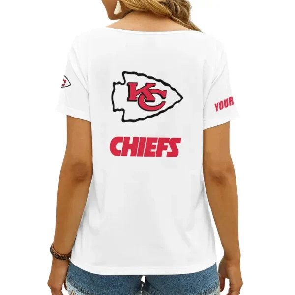 Kansas City Chiefs Girl Clothes Summer V-neck Short-sleeved Tees New 2025 AGCWTS1047 - Image 2