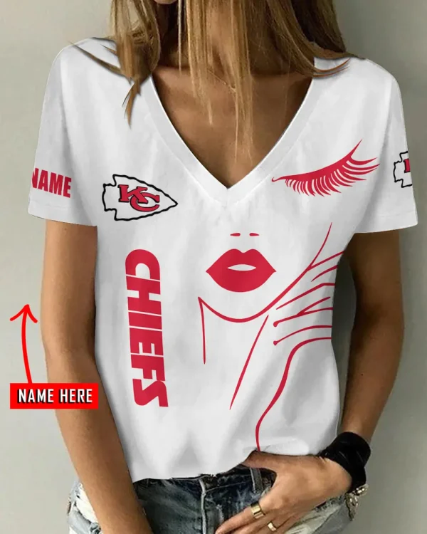 Kansas City Chiefs Girl Clothes Summer V-neck Short-sleeved Tees New 2025 AGCWTS1047
