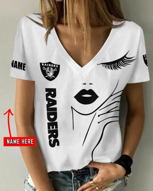Las Vegas Raiders Girl Clothes Summer V-neck Short-sleeved Tees New 2025 AGCWTS1048