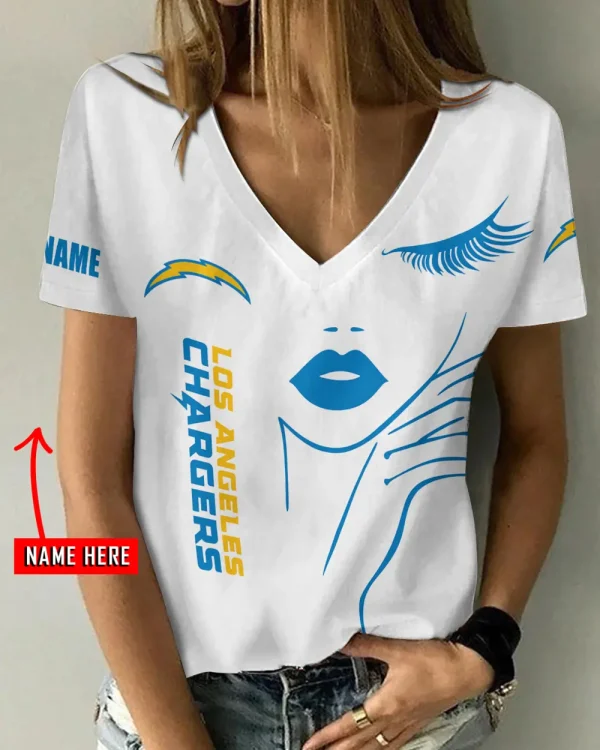 Los Angeles Chargers Girl Clothes Summer V-neck Short-sleeved Tees New 2025 AGCWTS1049