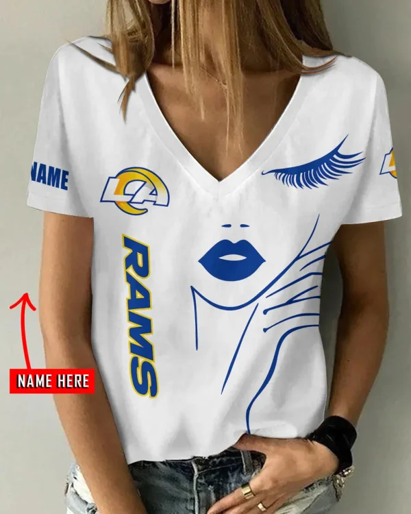 Los Angeles Rams Girl Clothes Summer V-neck Short-sleeved Tees New 2025 AGCWTS1050