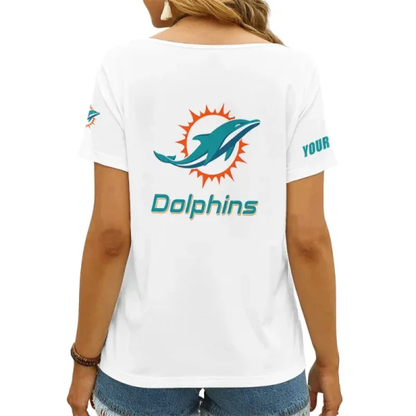 Miami Dolphins Girl Clothes Summer V-neck Short-sleeved Tees New 2025 AGCWTS1051 - Image 2