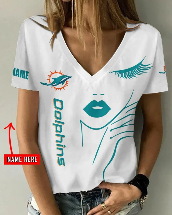 Miami Dolphins Girl Clothes Summer V-neck Short-sleeved Tees New 2025 AGCWTS1051