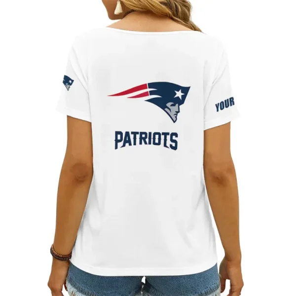 New England Patriots Girl Clothes Summer V-neck Short-sleeved Tees New 2025 AGCWTS1053 - Image 2