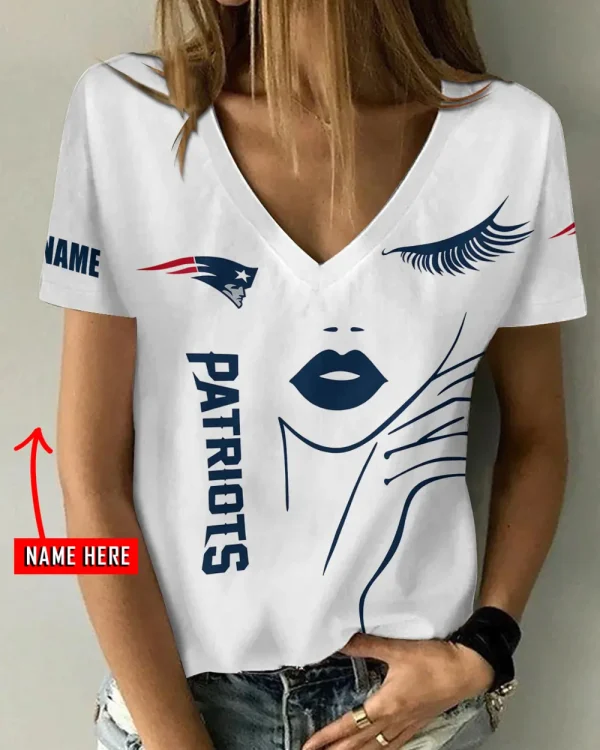 New England Patriots Girl Clothes Summer V-neck Short-sleeved Tees New 2025 AGCWTS1053