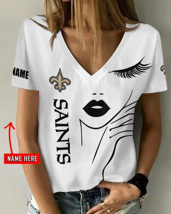 New Orleans Saints Girl Clothes Summer V-neck Short-sleeved Tees New 2025 AGCWTS1054