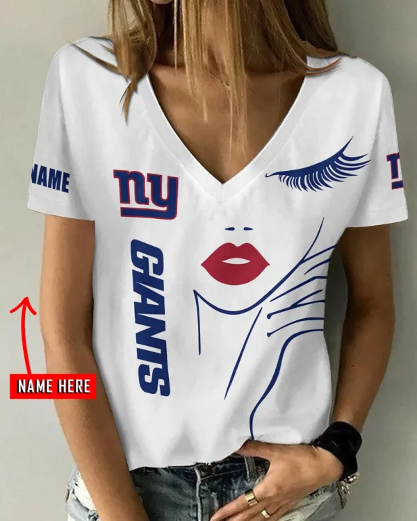 New York Giants Girl Clothes Summer V-neck Short-sleeved Tees New 2025 AGCWTS1055