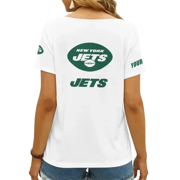 New York Jets Girl Clothes Summer V-neck Short-sleeved Tees New 2025 AGCWTS1056 - Image 2
