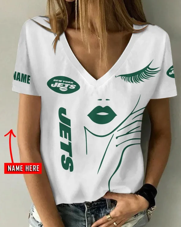 New York Jets Girl Clothes Summer V-neck Short-sleeved Tees New 2025 AGCWTS1056