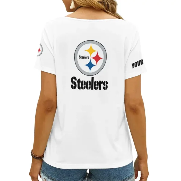 Pittsburgh Steelers Girl Clothes Summer V-neck Short-sleeved Tees New 2025 AGCWTS1058 - Image 2
