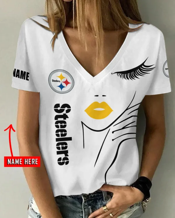 Pittsburgh Steelers Girl Clothes Summer V-neck Short-sleeved Tees New 2025 AGCWTS1058