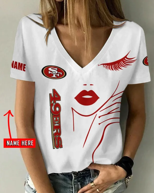 San Francisco 49ers Girl Clothes Summer V-neck Short-sleeved Tees New 2025 AGCWTS1059