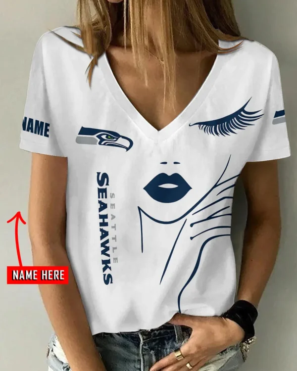 Seattle Seahawks Girl Clothes Summer V-neck Short-sleeved Tees New 2025 AGCWTS1060
