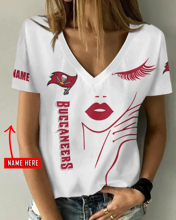 Tampa Bay Buccaneers Girl Clothes Summer V-neck Short-sleeved Tees New 2025 AGCWTS1061