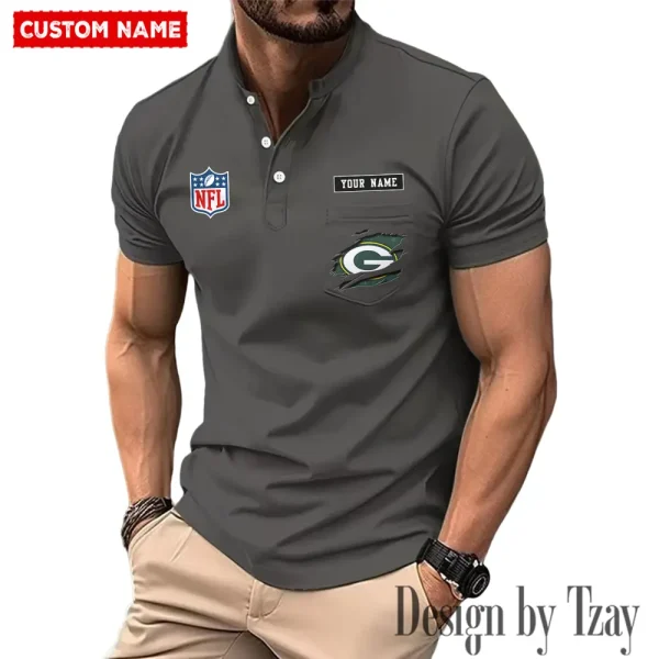 Green Bay Packers Men's Muscle Henley Shirts New 2025 SPTMMHS012 - Image 2