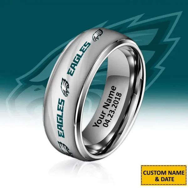 Philadelphia Eagles New Style Ring Personalized Name And Date Gift For Fans AZSSRINGS070 - Image 2