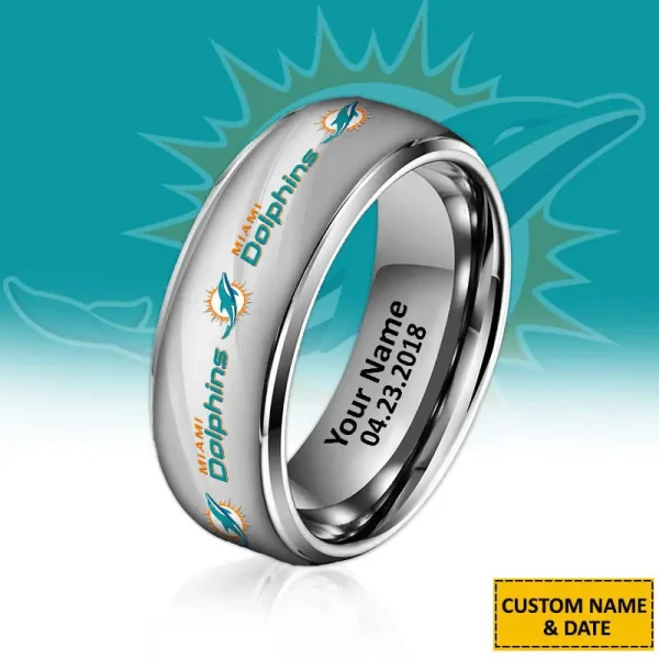 Miami Dolphins New Style Ring Personalized Name And Date Gift For Fans AZSSRINGS072 - Image 2