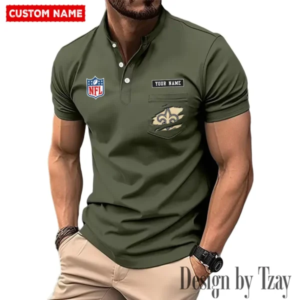 New Orleans Saints Men's Muscle Henley Shirts New 2025 SPTMMHS023 - Image 3
