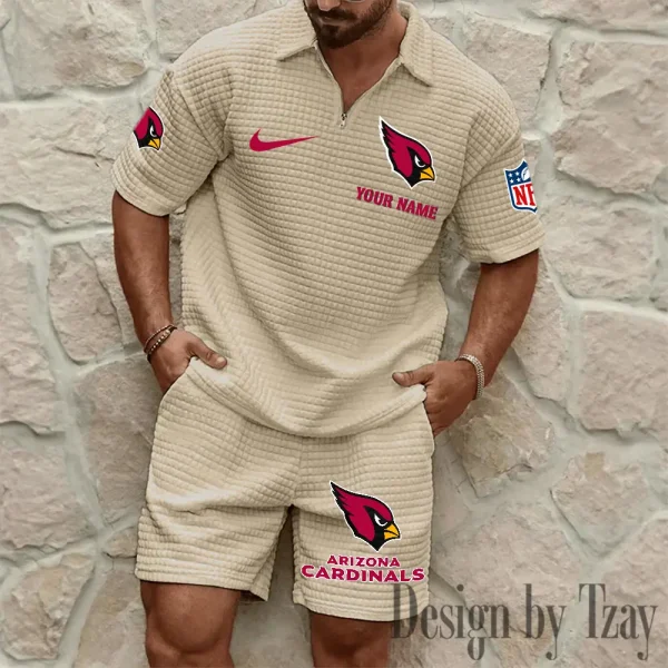 Arizona Cardinals Men’s Waffle Pattern Half Zipper Shirt And Short BSPTWHZSS098 - Image 3