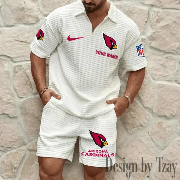 Arizona Cardinals Men’s Waffle Pattern Half Zipper Shirt And Short BSPTWHZSS098 - Image 4